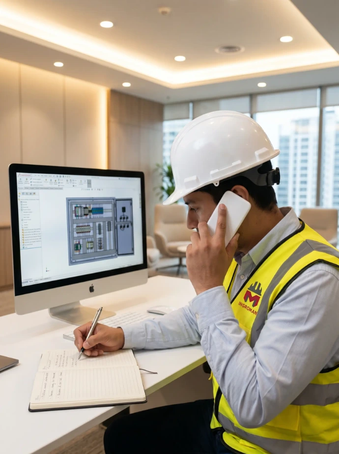 Ingeniero de Ingroman realizando una cotización técnica y atención al cliente para proyectos de automatización industrial.